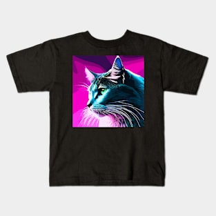 Cat fantasy retro wave Kids T-Shirt